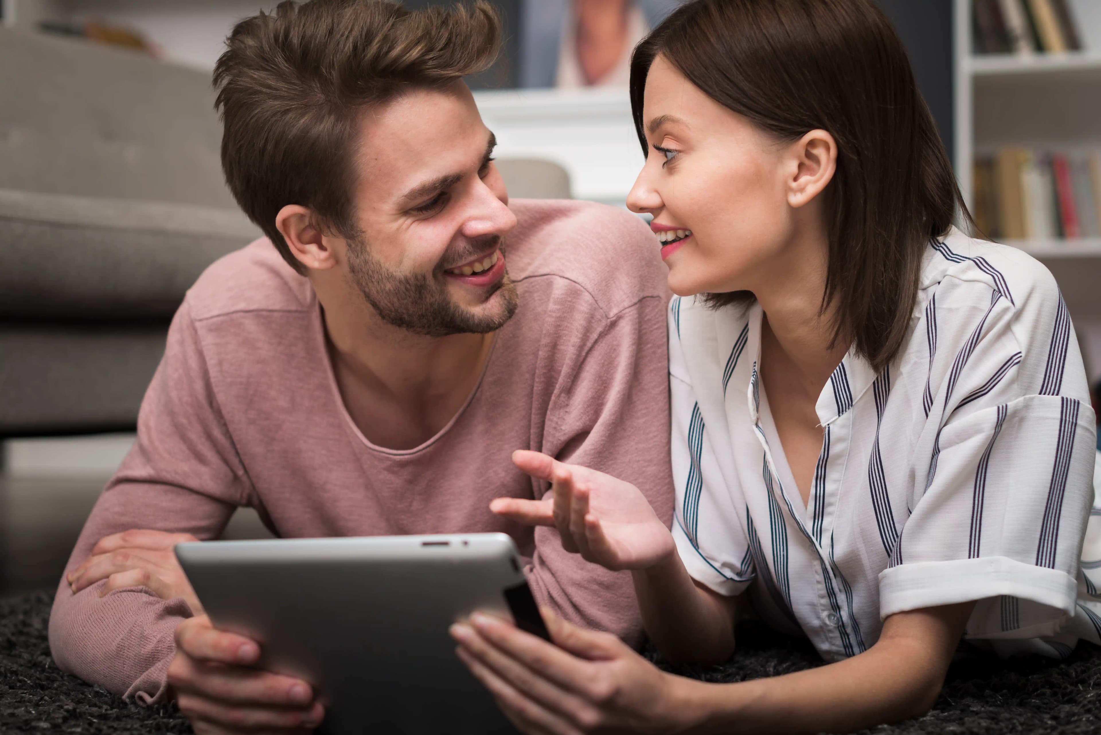 Couple reviewing finances at home